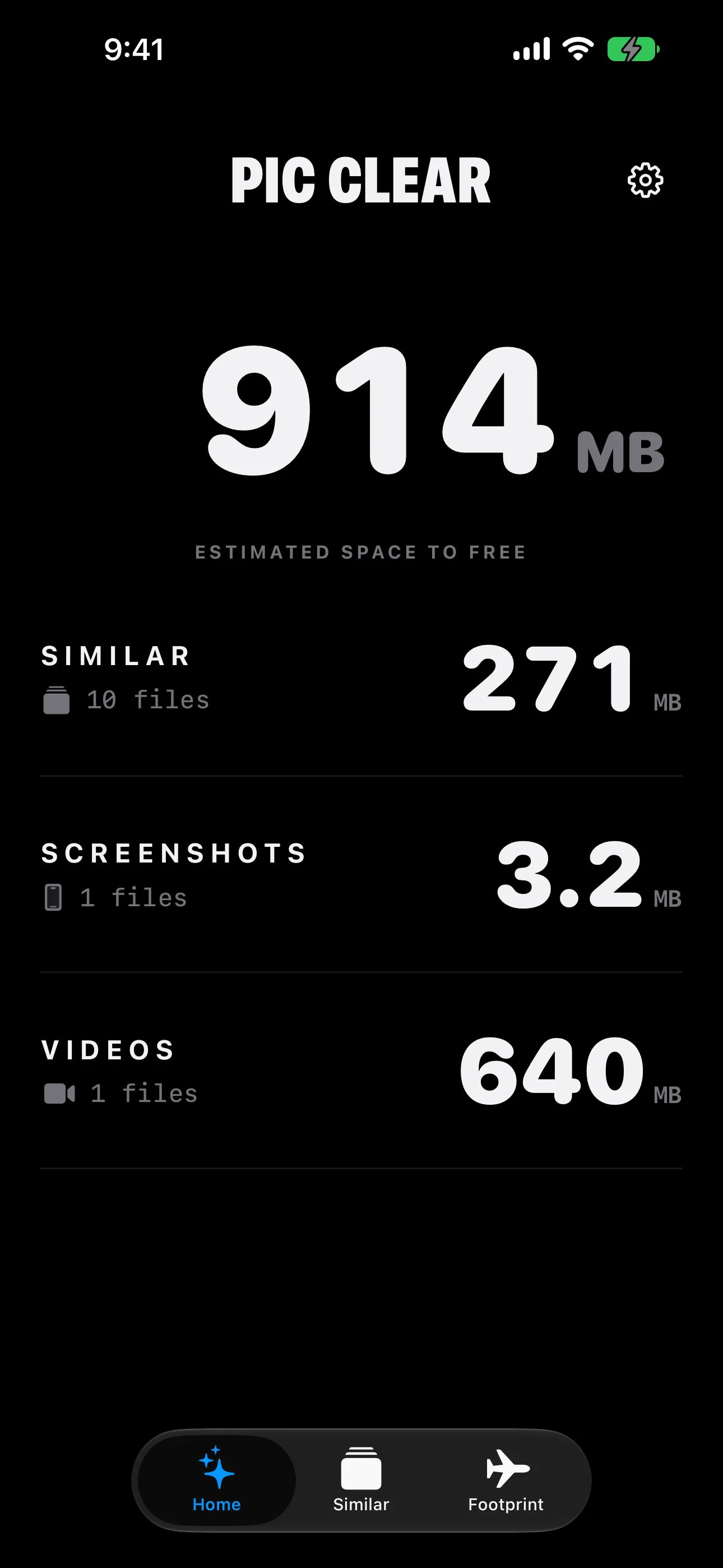 PicClear home screen